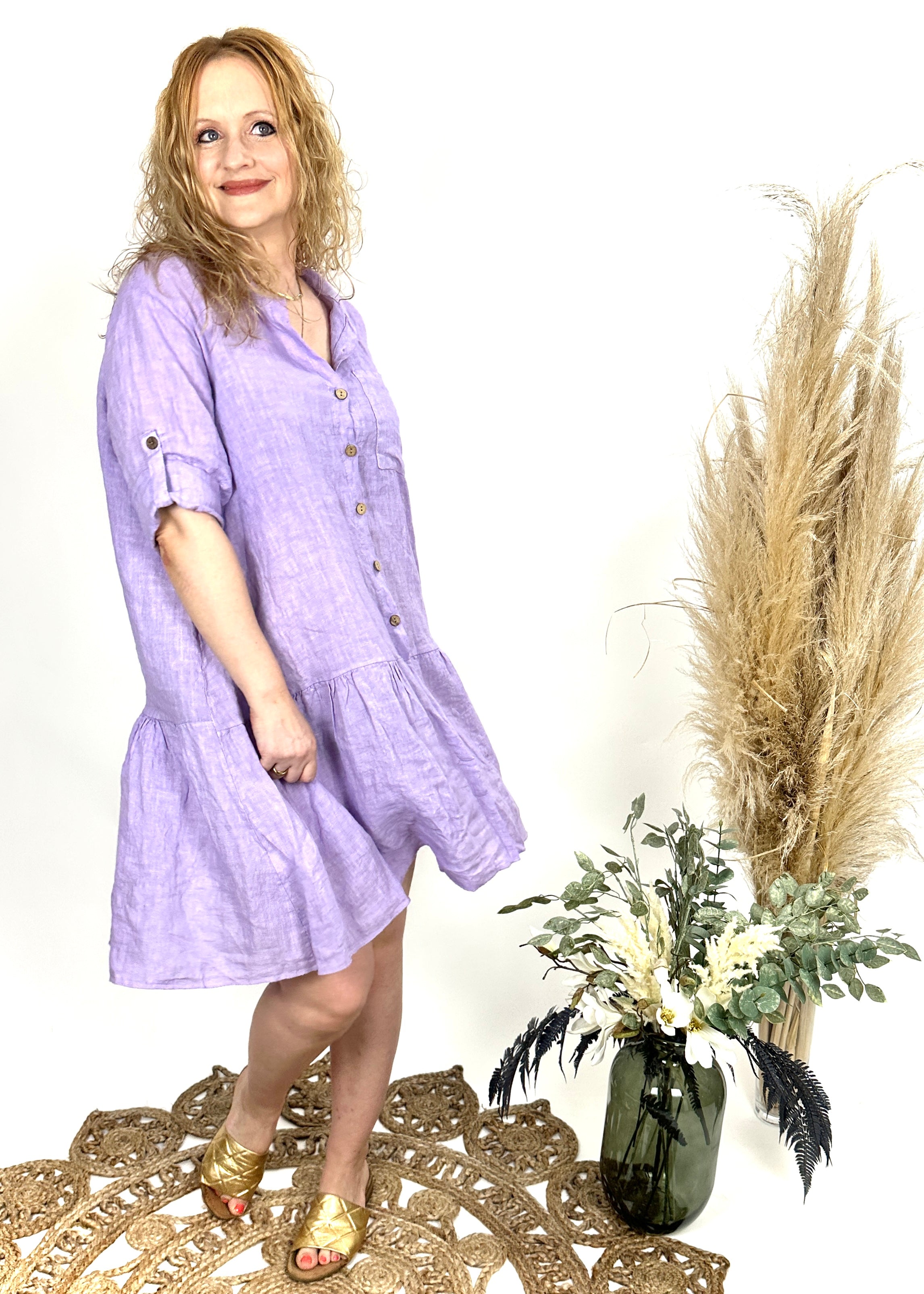 Leinenkleid in Lila, Onesize Gr. 36-44