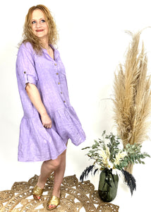 Leinenkleid in Lila, Onesize Gr. 36-44