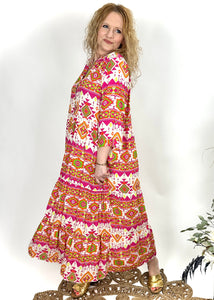 Kleid, lang gemustert - passend bis Gr. 44