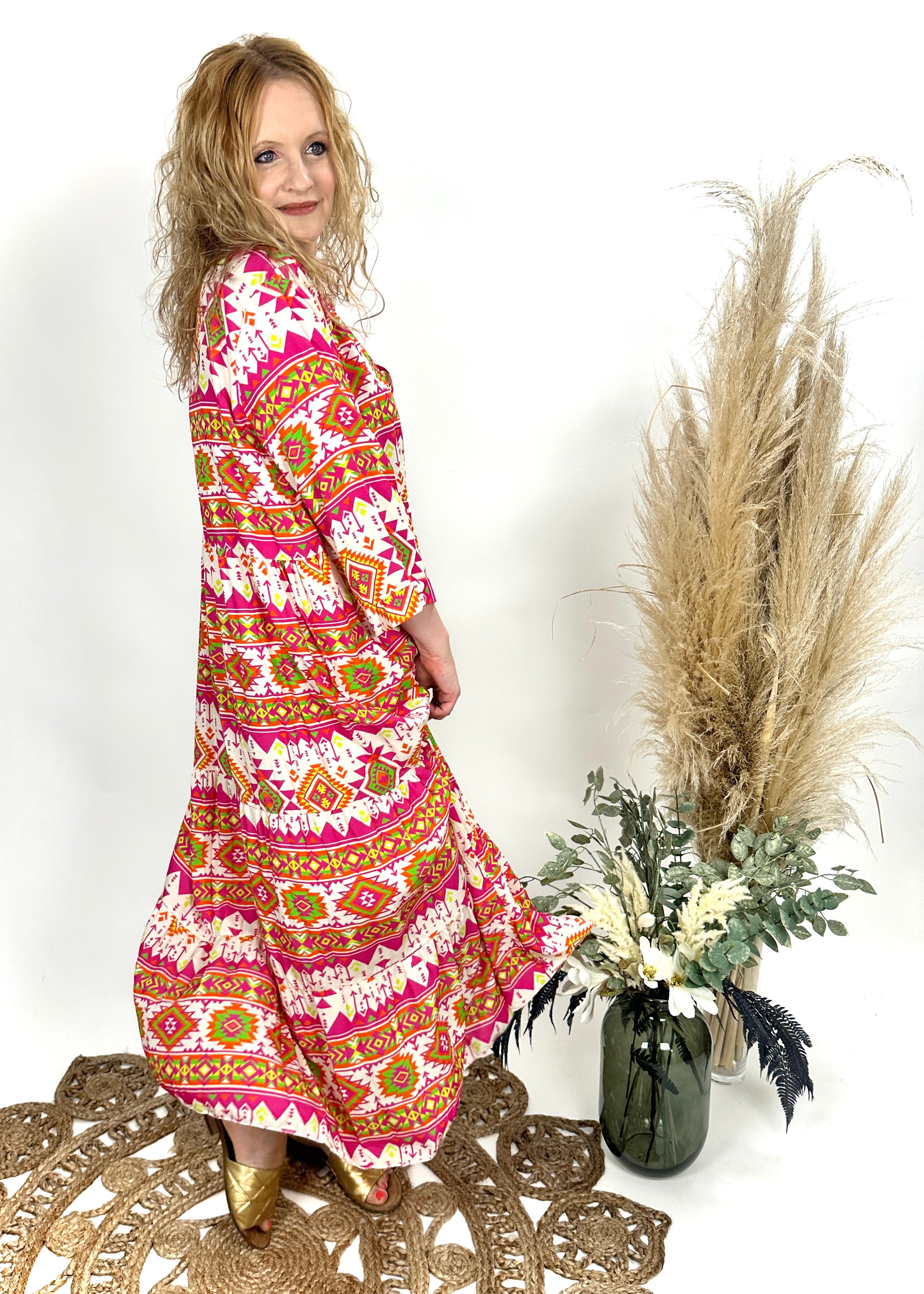 Kleid, lang gemustert - passend bis Gr. 44
