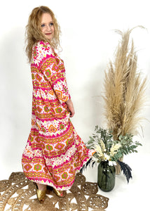 Kleid, lang gemustert - passend bis Gr. 44