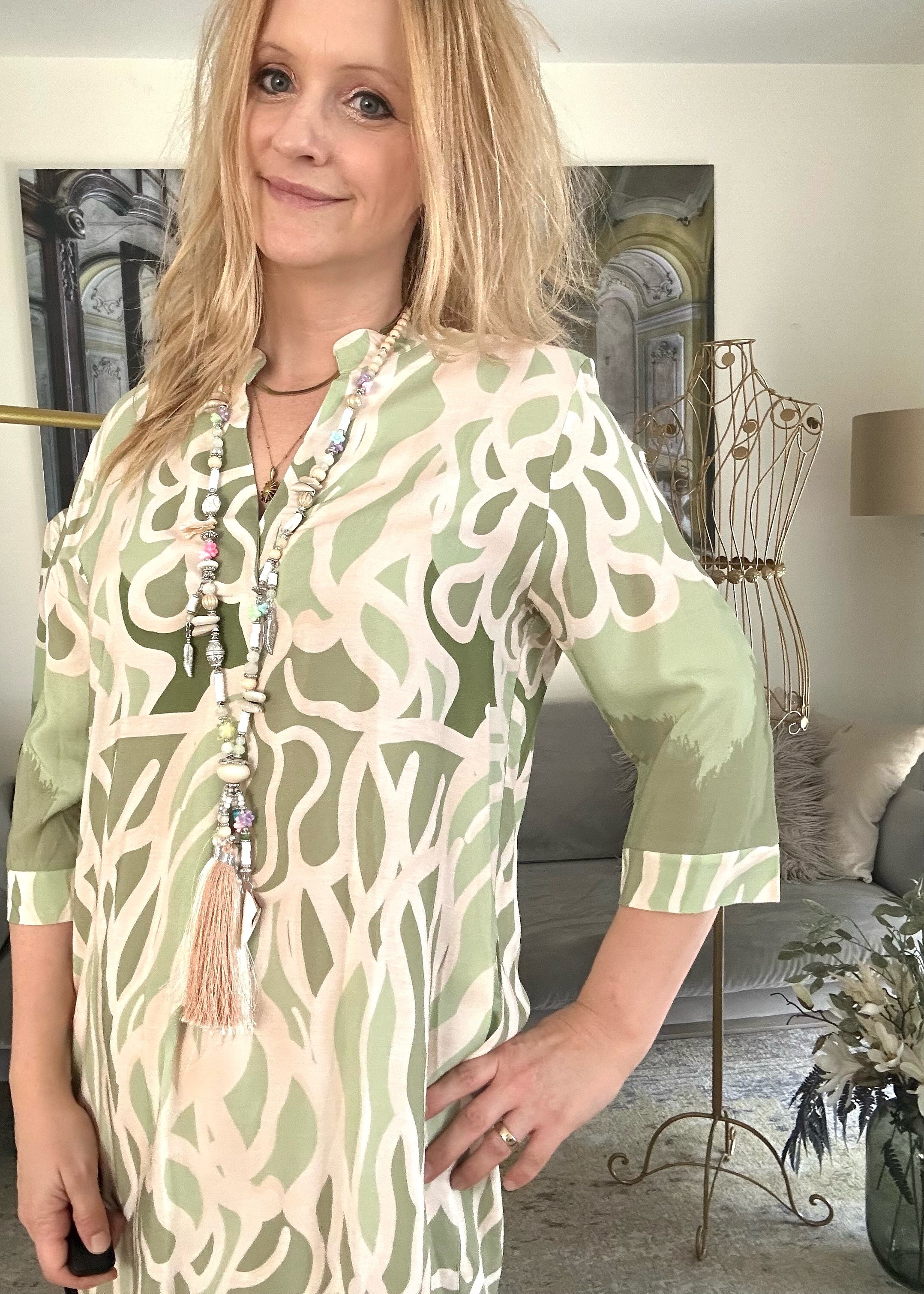 Kleid kurz, grün-weiß