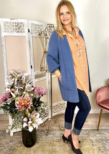 Strickjacke, mittelblau, mit seitlichen Taschen