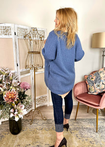 Strickjacke, mittelblau, mit seitlichen Taschen