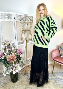 Strickpullover in Schwarz-Grün, gemustert