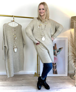 Longpullover/ Strickkleid in Beige-Gelb