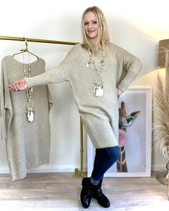 Longpullover/ Strickkleid in Beige-Gelb