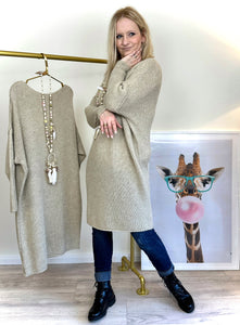 Longpullover/ Strickkleid in Beige-Gelb