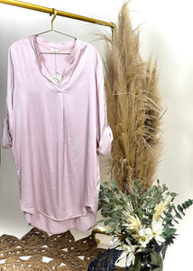 Blusenkleid in Rosa, Satin-Optik