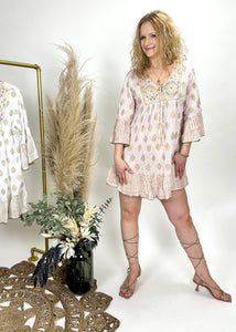 Boho-Kleid/ Tunika mit goldfarbenen Perlen