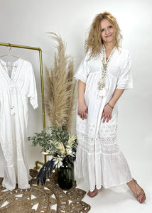 Boho-Kleid, lang mit Lochstickerei