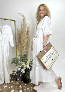 Boho-Kleid, lang mit Lochstickerei