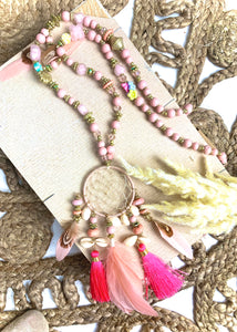 Traumfänger Kette, lang in Rosa-Pink